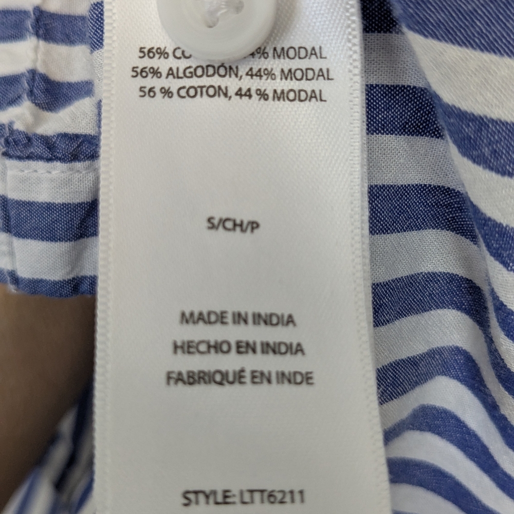 Beachlunchlounge Blue and White Striped Cropped Long Sleeve Button Down S - Picture 4 of 7